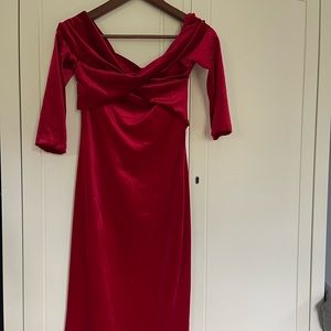 NWT Zara Red Velvet Retro Cocktail Dress Off-the-shoulder Size S
